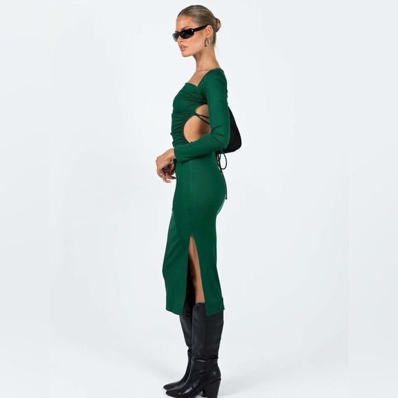 Princess Polly ESPLIN LONG SLEEVE MIDI DRESS GREEN - Picture 1 of 10